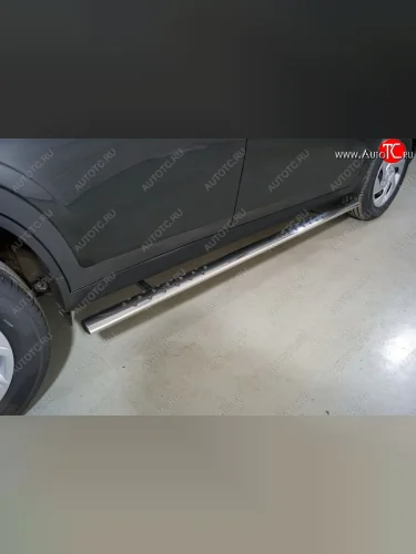 Пороги овальные с проступью 75х42 мм ТСС Тюнинг (серые) Haval Dargo (2022-2025)