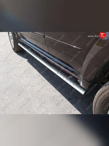 Пороги овальные с проступью 75х42 мм ТСС Тюнинг (серые) Haval H5 рестайлинг (2020-2023)