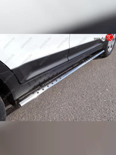 Пороги овальные с проступью 75х42 мм ТСС Тюнинг (серые) Hyundai Creta GS рестайлинг (2019-2021)