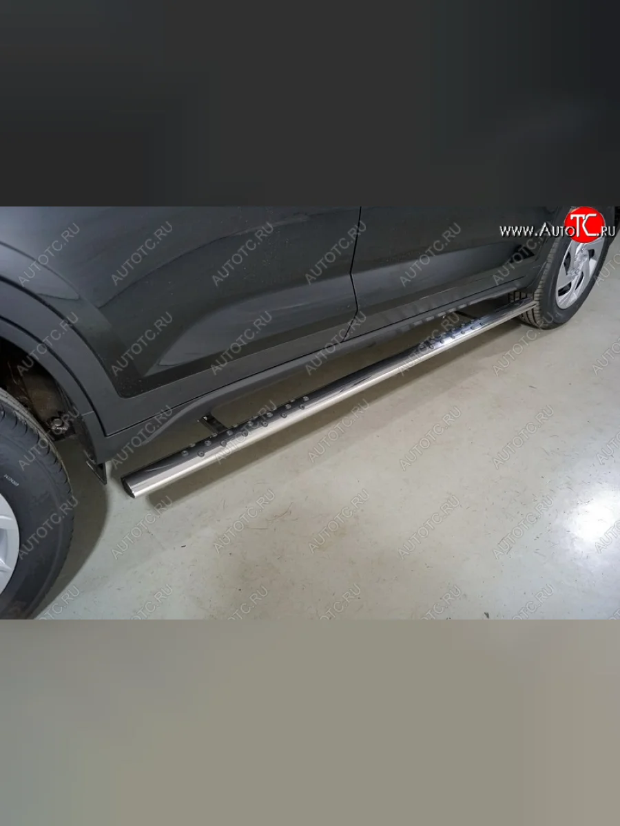 Пороги овальные с проступью 75х42 мм ТСС Тюнинг Hyundai Creta SU (2020-2022) (серые)  в Керчи Республика Крым