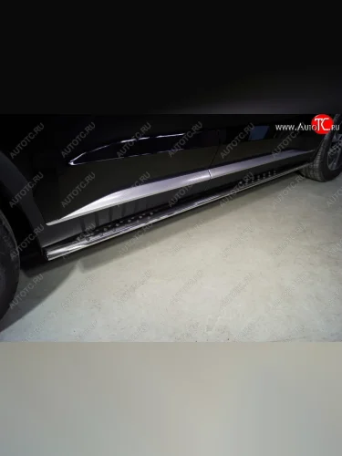 Пороги овальные с проступью 75х42 мм ТСС Тюнинг (серые) Hyundai Palisade LX2 (2018-2022)