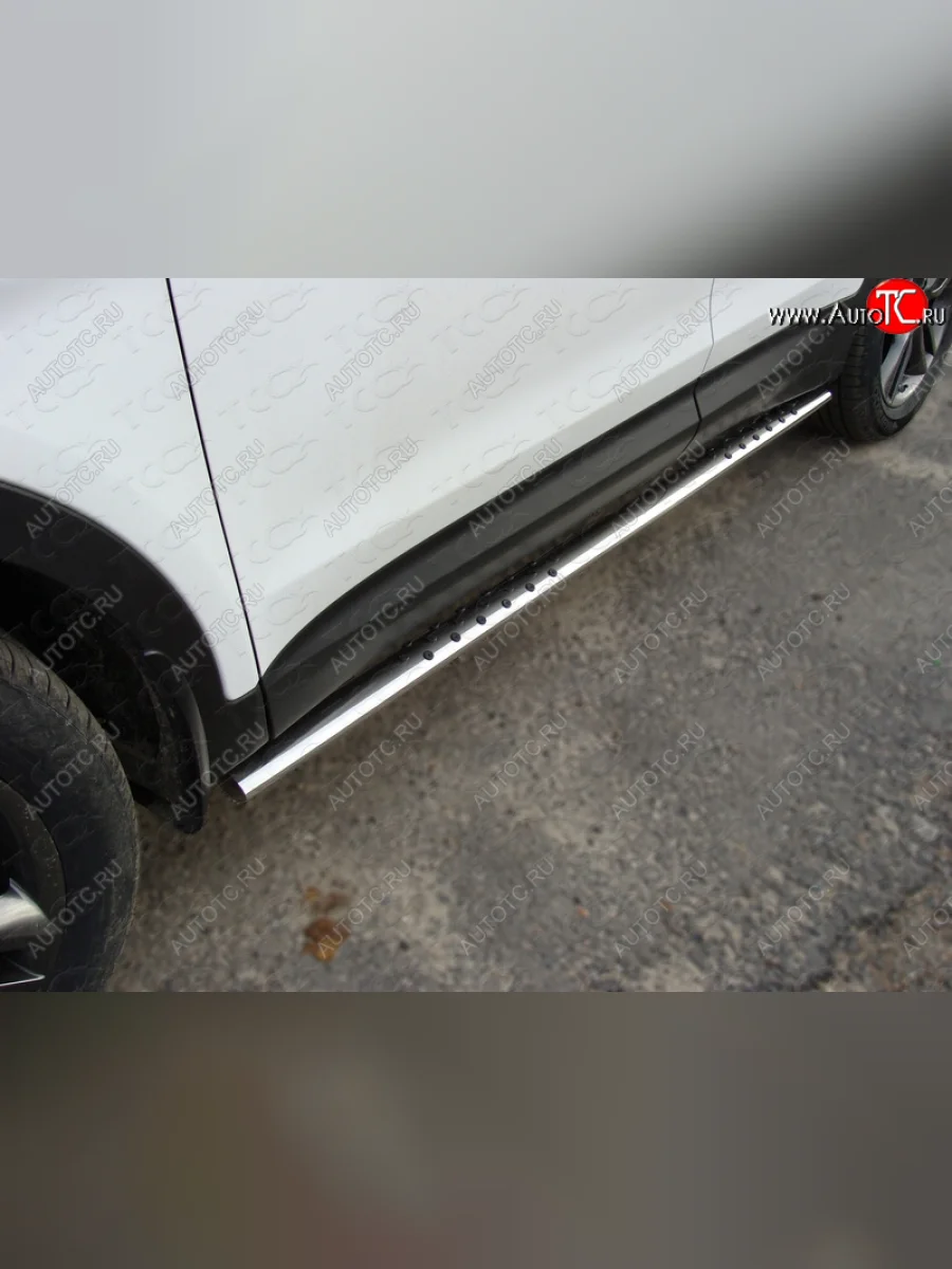 Пороги овальные с проступью 75х42 мм ТСС Тюнинг Hyundai Santa Fe DM рестайлинг (2015-2019) (серые)  в Керчи Республика Крым
