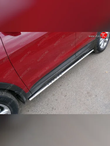 Пороги овальные с проступью 75х42 мм Premium ТСС Тюнинг (серые) Hyundai Santa Fe DM рестайлинг (2015-2019)