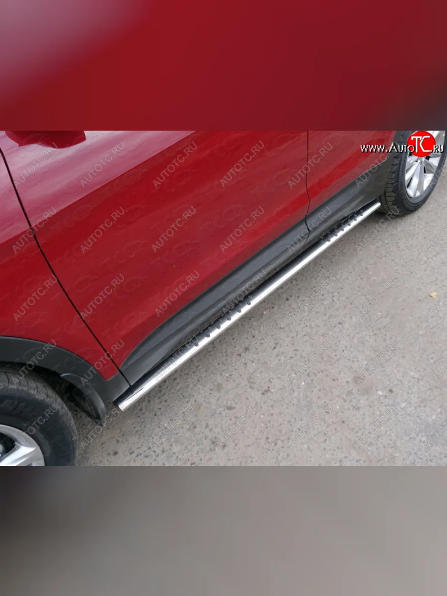 Пороги овальные с проступью 75х42 мм Premium ТСС Тюнинг Hyundai Santa Fe DM рестайлинг (2015-2019) (серые)  в Перми Пермском крае