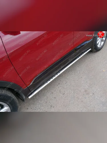 Пороги овальные с проступью 75х42 мм ТСС Тюнинг (серые) Hyundai Santa Fe TM дорестайлинг (2018-2021)