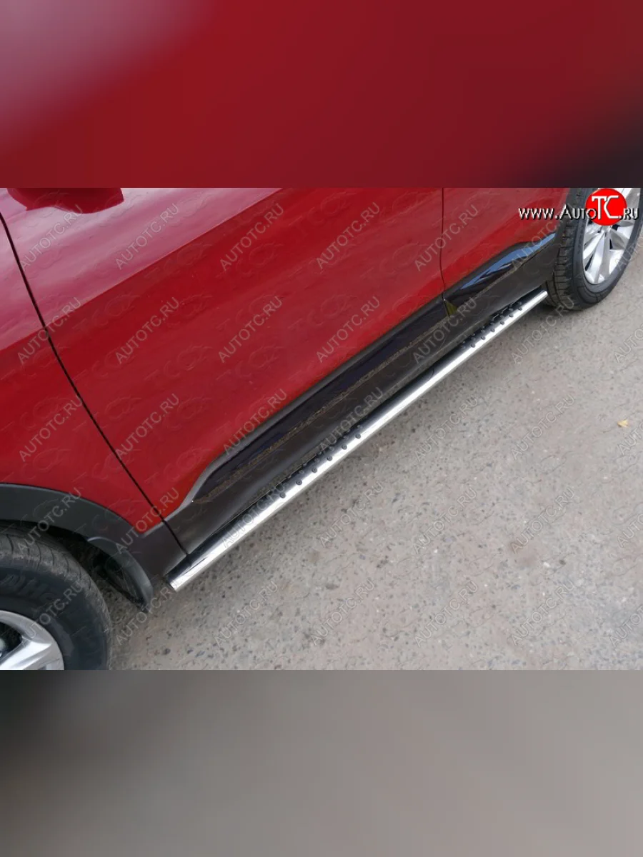 Пороги овальные с проступью 75х42 мм ТСС Тюнинг Hyundai Santa Fe TM дорестайлинг (2018-2021) (серые)  в Самаре Самарской области