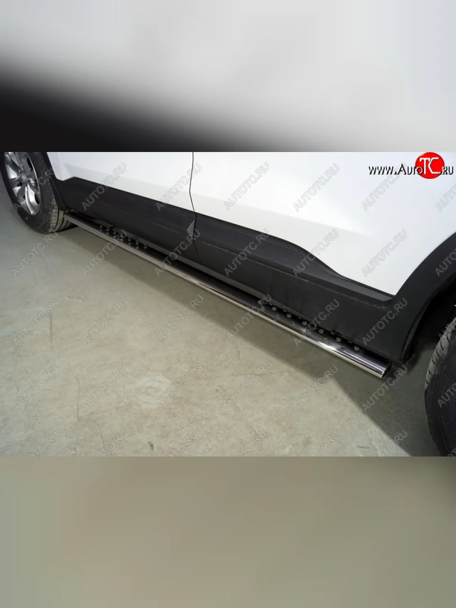 Пороги овальные с проступью 75х42 мм ТСС Тюнинг Hyundai Santa Fe TM рестайлинг (2020-2022) (серые)  в Воронеже Воронежской области