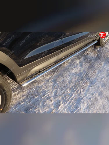 Пороги овальные с проступью 75х42 мм ТСС Тюнинг (серые) Hyundai Tucson TL дорестайлинг (2015-2018)