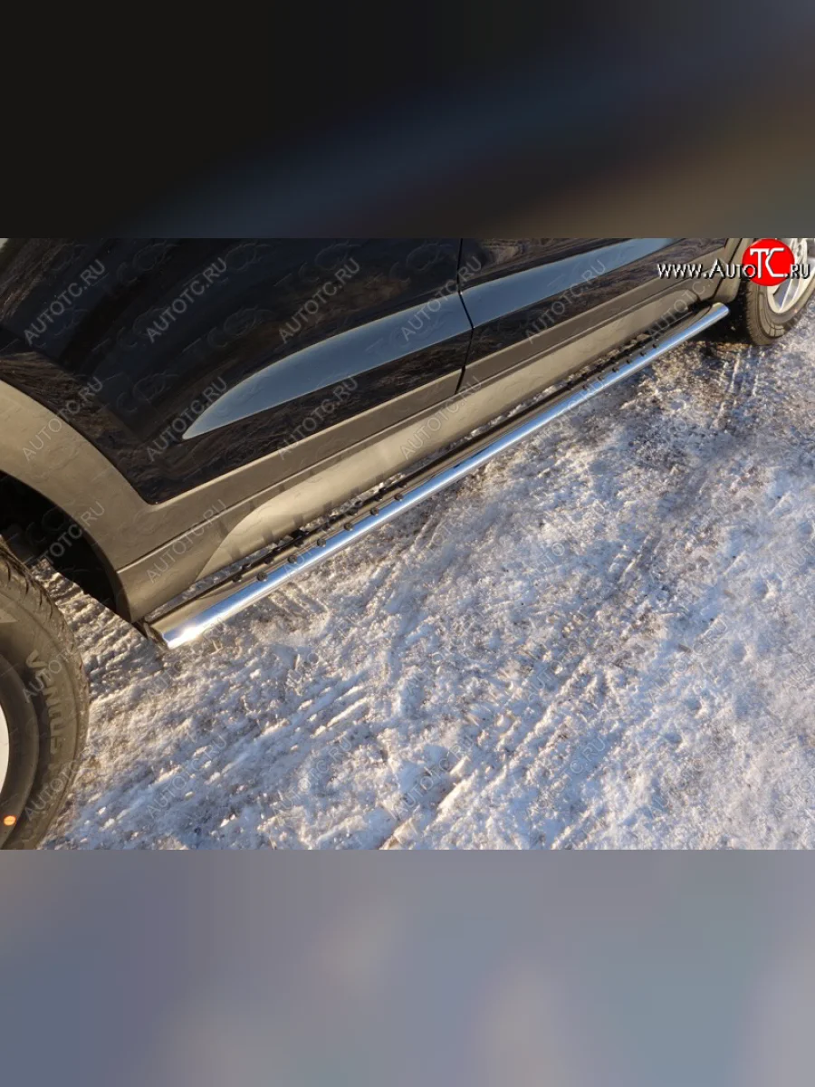 Пороги овальные с проступью 75х42 мм ТСС Тюнинг Hyundai Tucson TL дорестайлинг (2015-2018) (серые)  в Воронеже Воронежской области