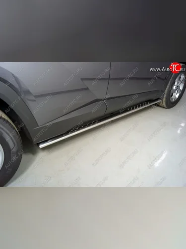 Пороги овальные с проступью 75х42 мм ТСС Тюнинг (серые) Hyundai Tucson NX4 (2020-2022)