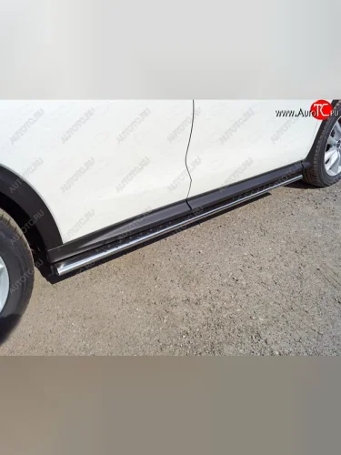 Пороги овальные с проступью 75х42 мм ТСС Тюнинг (серые) INFINITI Qx50 J55 (2017-2022)