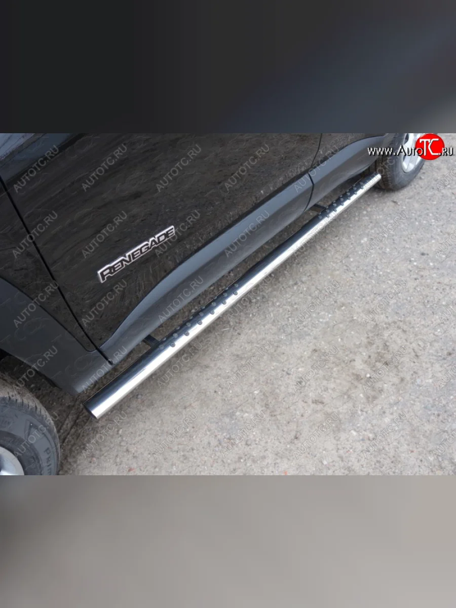 Пороги овальные с проступью 75х42 мм ТСС Тюнинг Jeep Renegade 1 BU дорестайлинг (2014-2020) (серые)  в Керчи Республика Крым