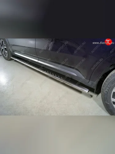 Пороги овальные с проступью 75х42 мм ТСС Тюнинг (серые) KIA Carnival KA4 минивэн дорестайлинг (2020-2023)