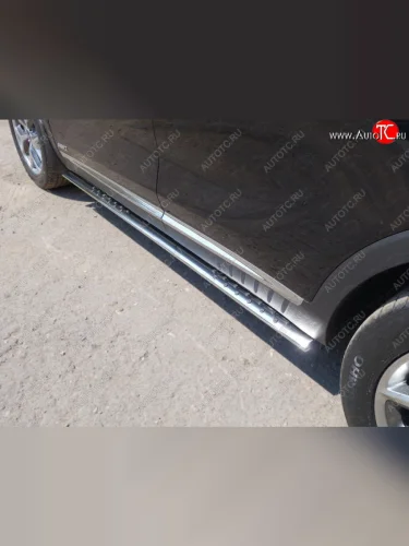 Пороги овальные с проступью 75х42 мм ТСС Тюнинг (серые) KIA Sorento UM/Prime рестайлинг (2018-2020)