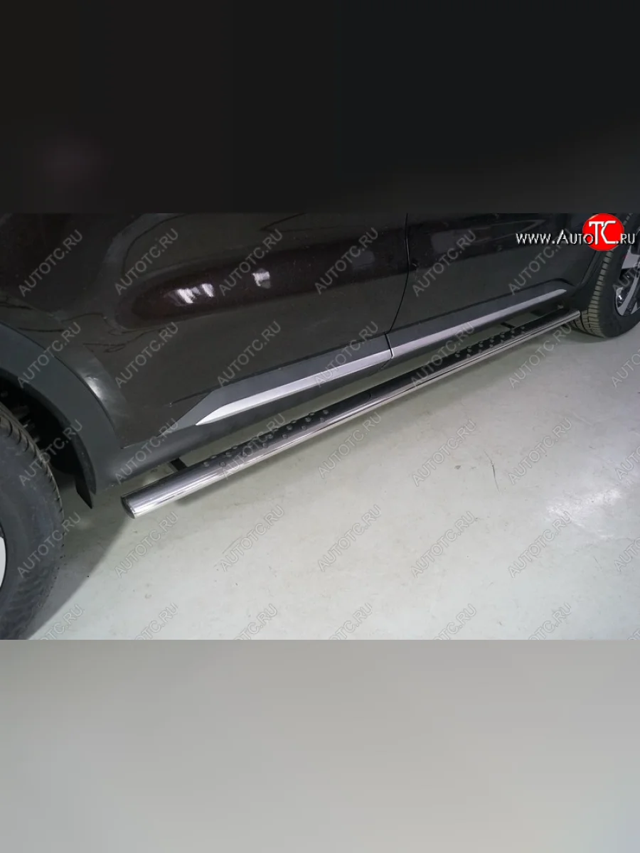 Пороги овальные с проступью 75х42 мм ТСС Тюнинг KIA Sorento MQ4 (2020-2022) (серые)  в Перми Пермском крае