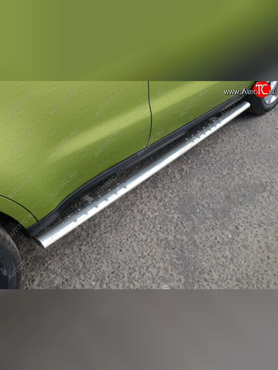 Пороги овальные с проступью 75х42 мм ТСС Тюнинг KIA Soul PS дорестайлинг (2014-2016) (серые)  в Перми Пермском крае