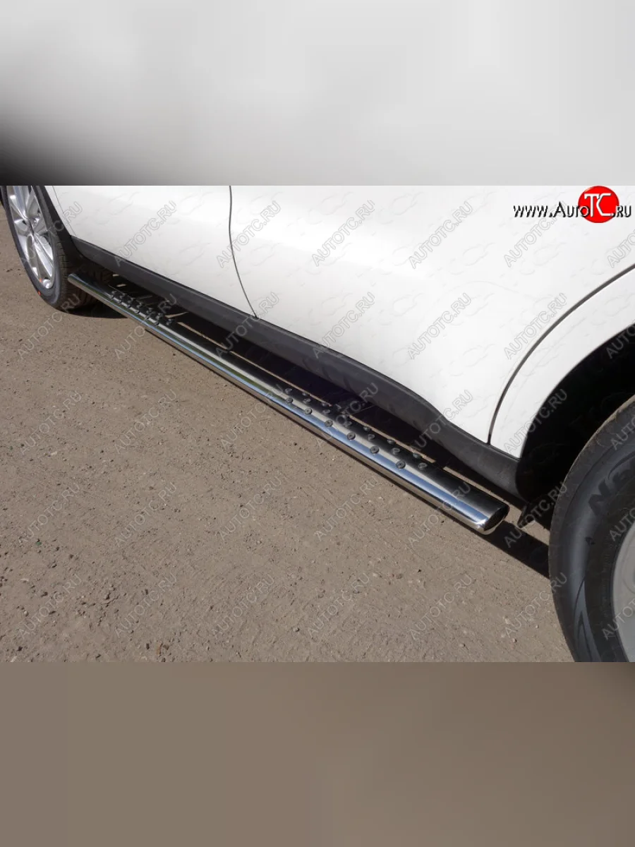 Пороги овальные с проступью 75х42 мм ТСС Тюнинг KIA Soul PS рестайлинг (2017-2019) (серые)  в Самаре Самарской области