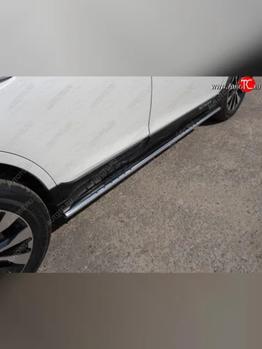 Пороги овальные с проступью 75х42 мм укороченные ТСС Тюнинг (серые) Subaru Outback BS/B15 дорестайлинг универсал (2014-2018)