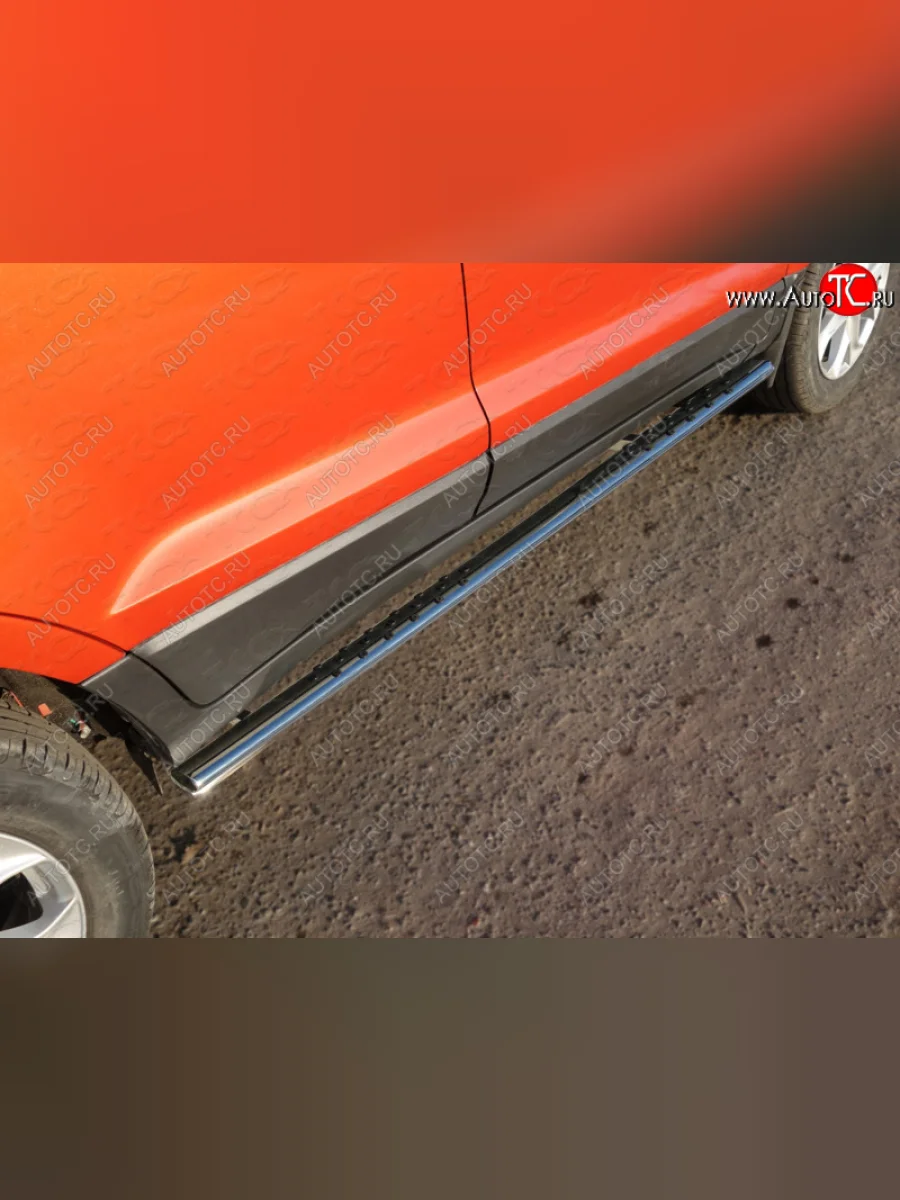 Пороги овальные с проступью 75х42 мм ТСС Тюнинг Ford EcoSport дорестайлинг (2013-2019) (серые)  в Перми Пермском крае