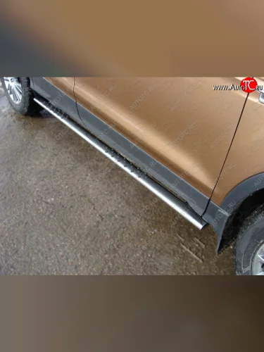 Пороги овальные с проступью 75х42 мм ТСС Тюнинг (серые) Ford Kuga 2 дорестайлинг (2013-2016)