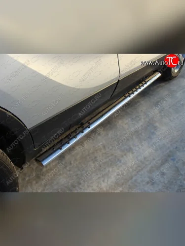 Пороги овальные с проступью 75х42 мм ТСС Тюнинг (серые) Opel Mokka  дорестайлинг (2012-2016)