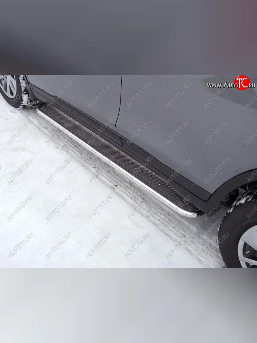 Пороги с площадкой 42,4 мм ТСС Тюнинг Nissan X-trail 3 T32 рестайлинг (2017-2022) (нержавейка)  в Воронеже Воронежской области
