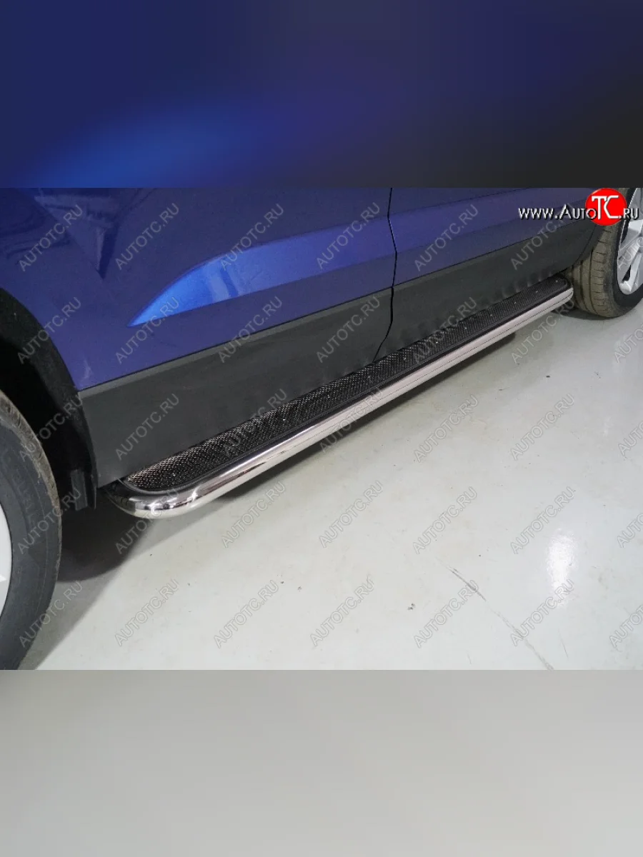 Пороги с площадкой 42,4 мм ТСС Тюнинг Skoda Karoq NU7 рестайлинг (2020-2025) (нержавейка)  в Воронеже Воронежской области