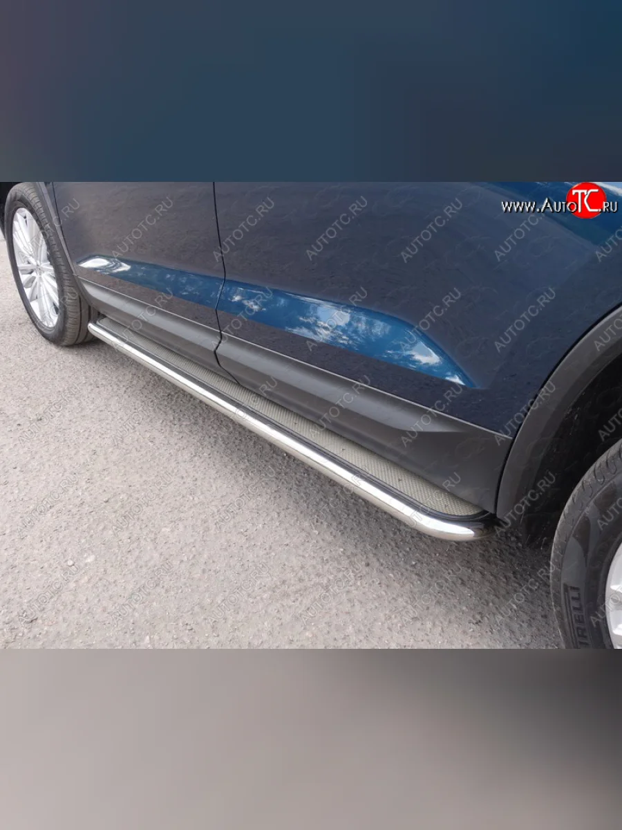 Пороги с площадкой 42,4 мм ТСС Тюнинг Skoda Kodiaq 1 NS7 дорестайлинг (2017-2021) (нержавейка)  в Воронеже Воронежской области