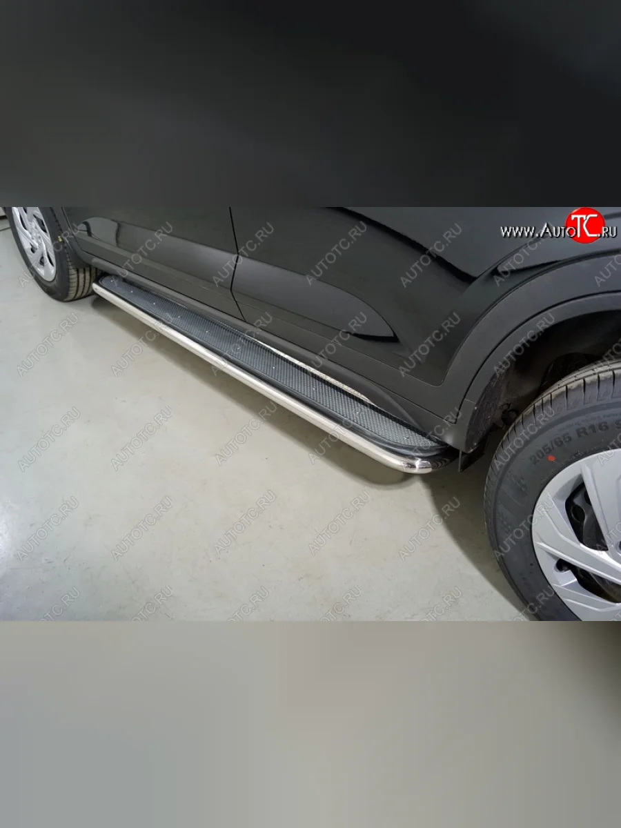 Пороги с площадкой 42,4 мм ТСС Тюнинг Hyundai Creta SU (2020-2022) (нержавейка)  в Самаре Самарской области