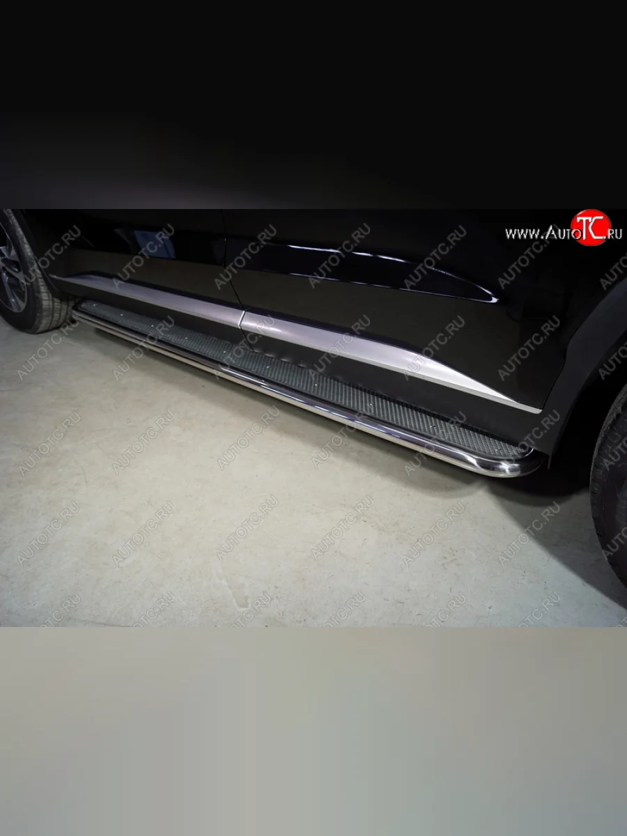 Пороги с площадкой 42,4 мм ТСС Тюнинг Hyundai Palisade LX2 (2018-2022) (нержавейка)  в Керчи Республика Крым