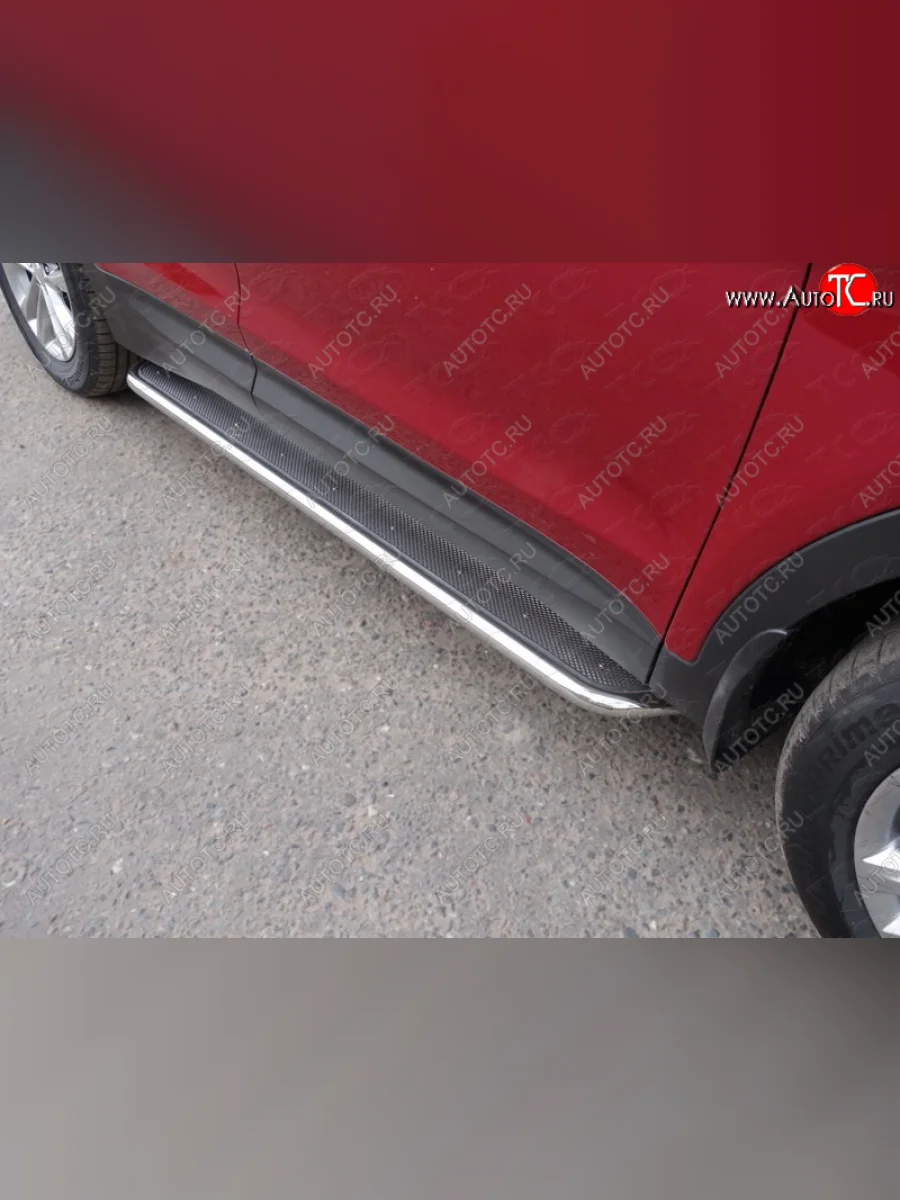 Пороги с площадкой 42,4 мм ТСС Тюнинг Hyundai Santa Fe DM рестайлинг (2015-2019) (нержавейка)  в Керчи Республика Крым