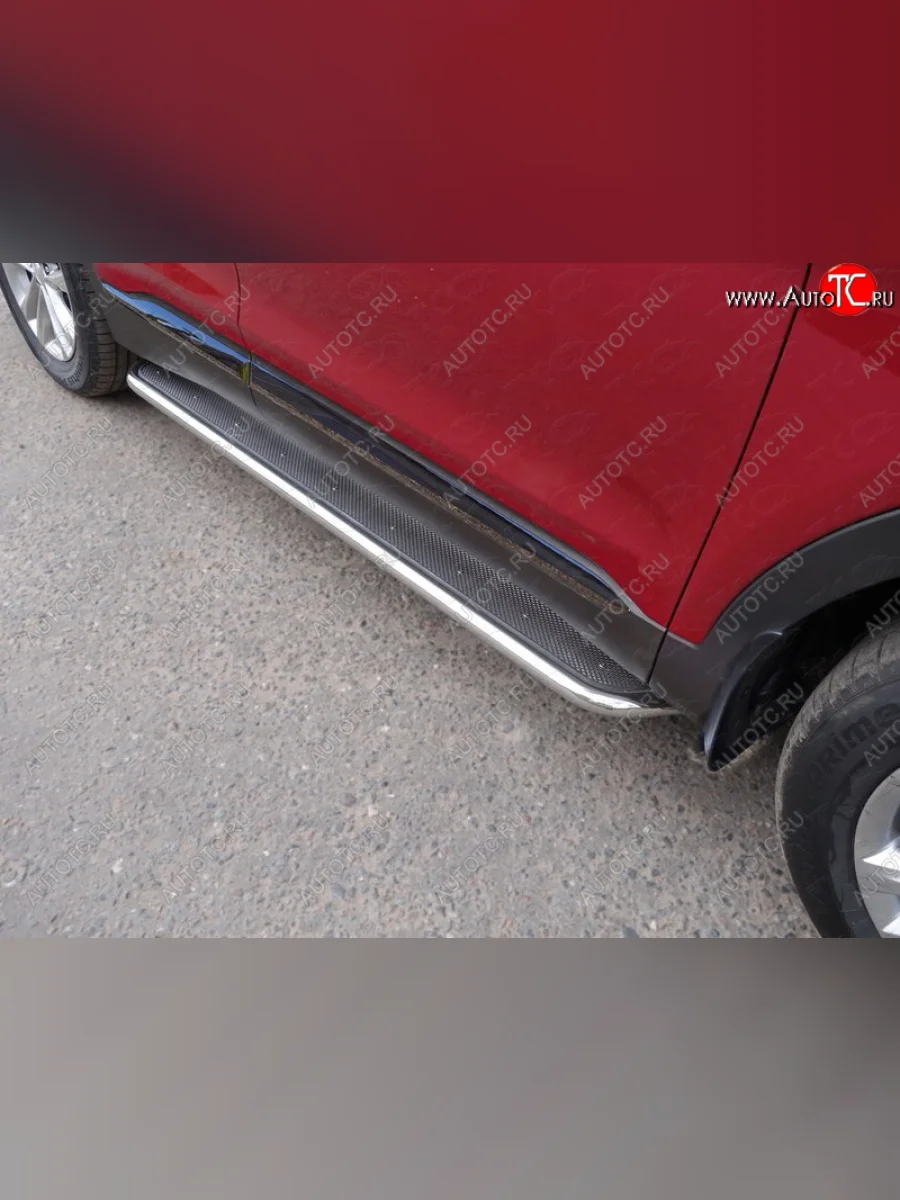 Пороги с площадкой 42,4 мм ТСС Тюнинг Hyundai Santa Fe TM дорестайлинг (2018-2021) (нержавейка)  в Самаре Самарской области