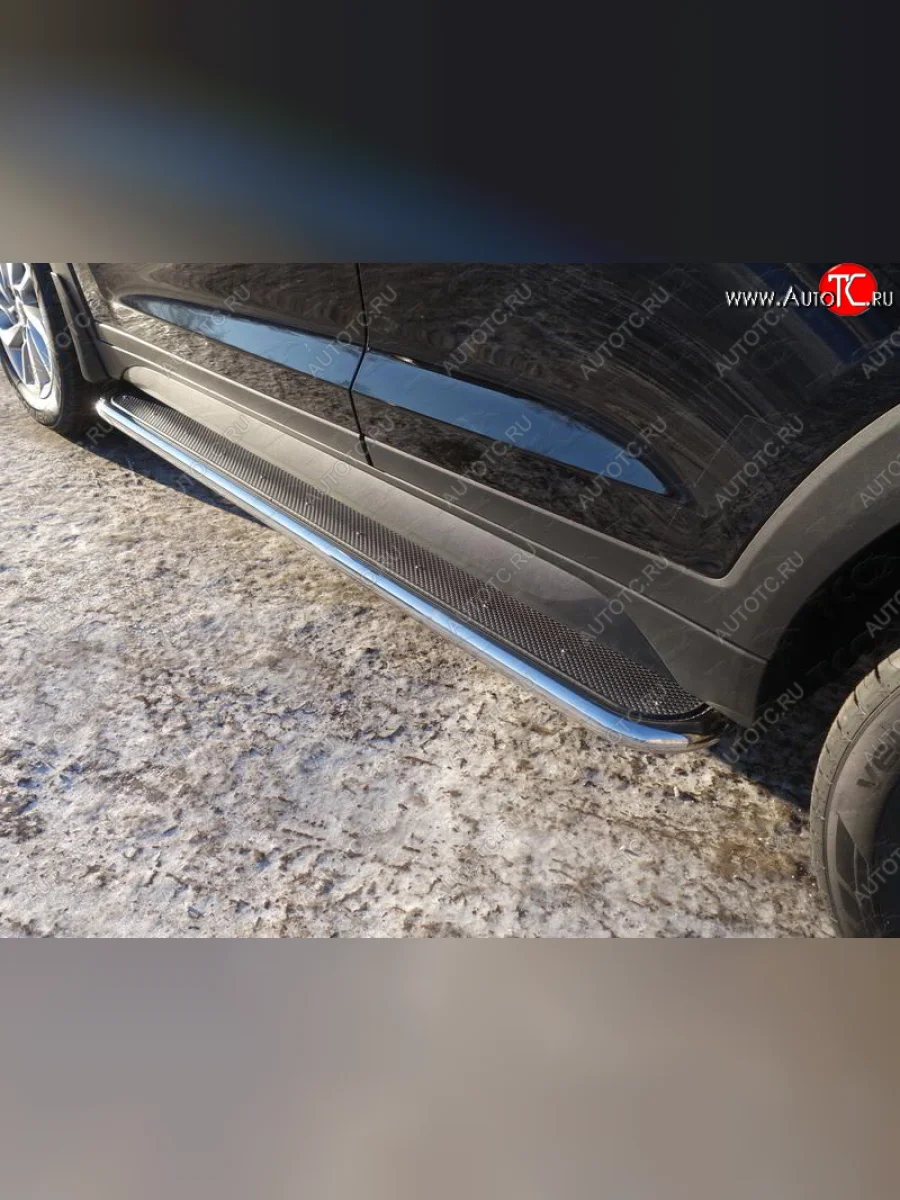 Пороги с площадкой 42,4 мм ТСС Тюнинг Hyundai Tucson TL рестайлинг (2018-2021) (нержавейка)  в Воронеже Воронежской области