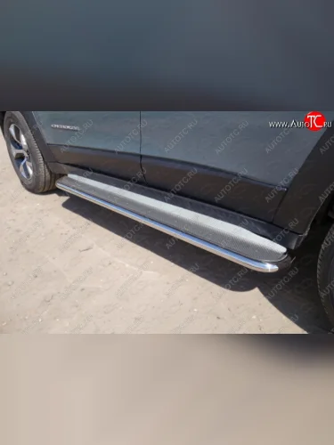 Пороги с площадкой (Trailhawk, нержавейка 42,4 мм) ТСС Тюнинг (лист нержавейка) Jeep Cherokee KL дорестайлинг (2014-2017)