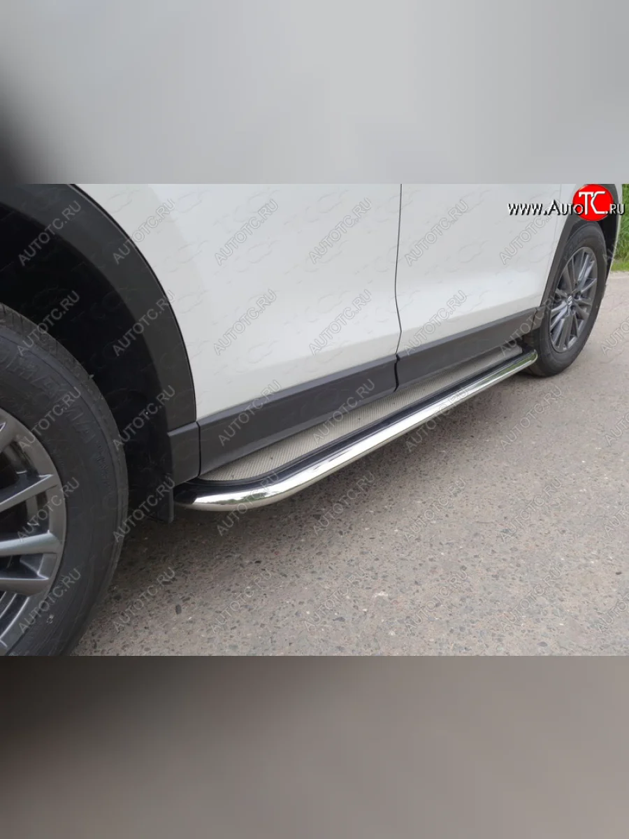 Пороги с площадкой 60,3 мм ТСС Тюнинг Mazda CX-5 KF (2016-2025) (нержавейка)  с доставкой в г. Пермь