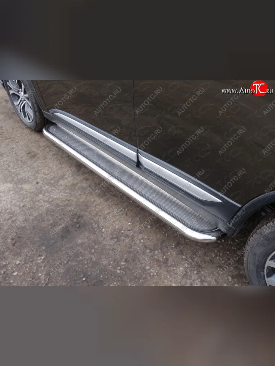Пороги с площадкой 60,3 мм ТСС Тюнинг Mitsubishi Outlander GF 2-ой рестайлинг (2015-2018) (нержавейка)  в Перми Пермском крае