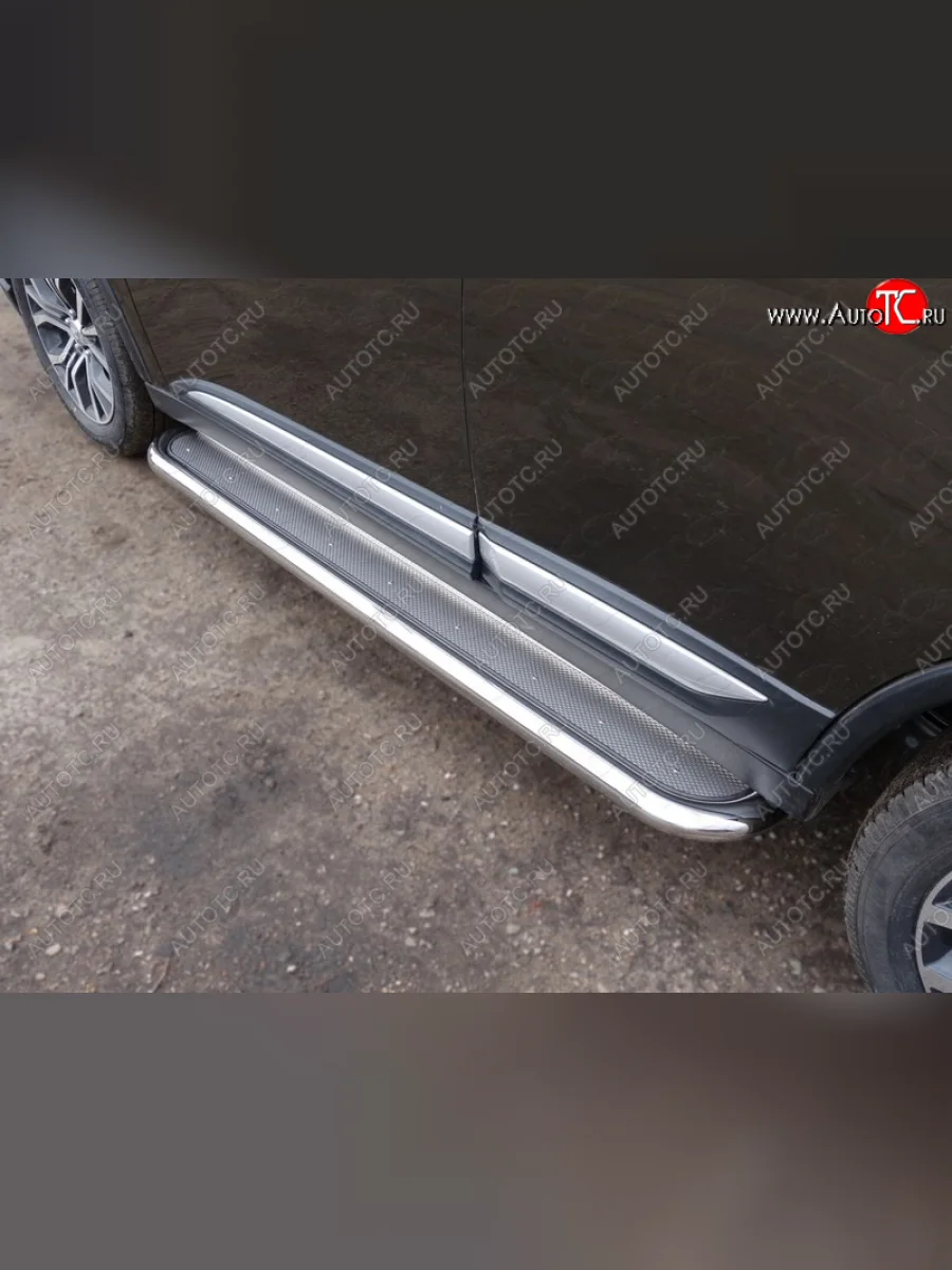 Пороги с площадкой 60,3 мм ТСС Тюнинг Mitsubishi Outlander GF 3-ий рестайлинг (2018-2022) (нержавейка)  в Самаре Самарской области