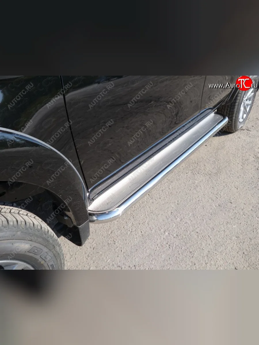 Пороги с площадкой 60,3 мм ТСС Тюнинг Mitsubishi L200 5 KK,KL рестайлинг (2018-2022) (нержавейка)  в Керчи Республика Крым