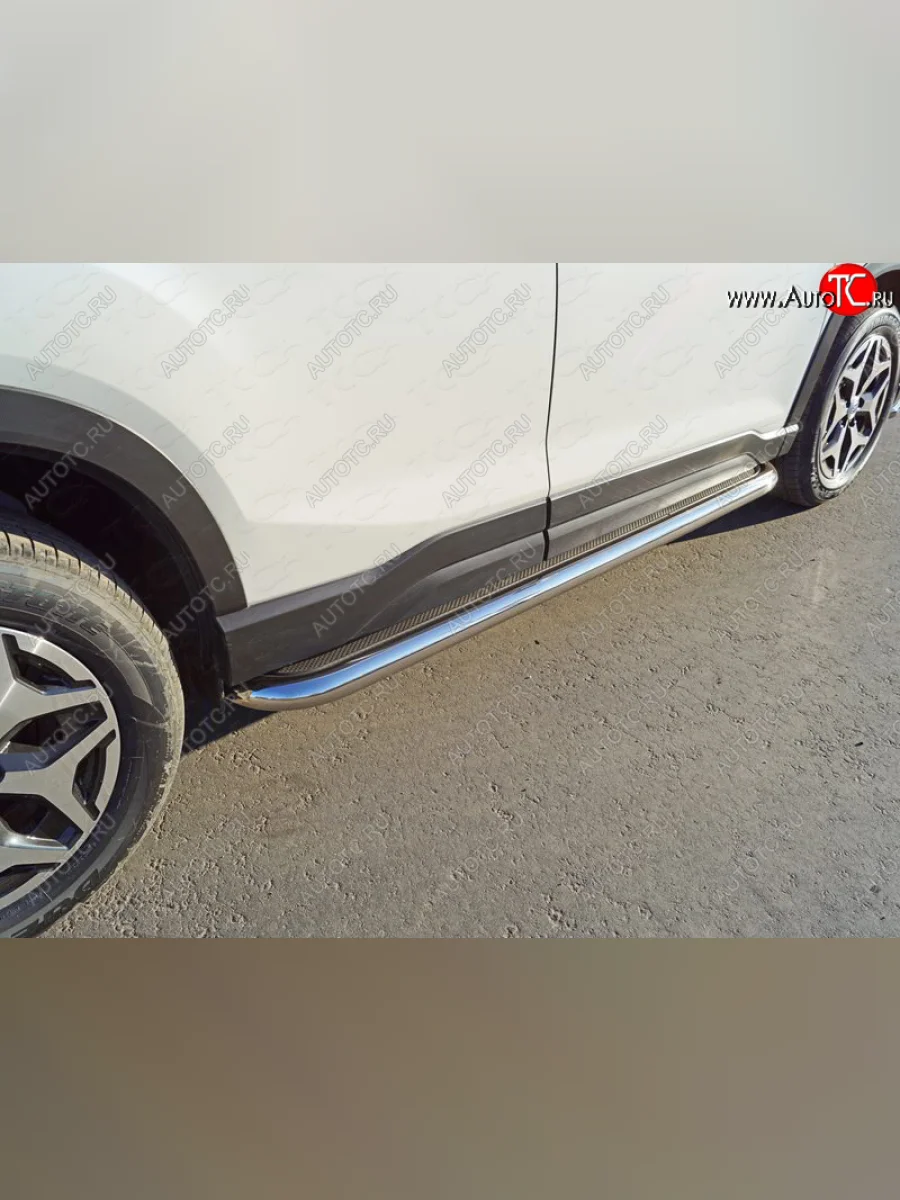 Пороги с площадкой 60,3 мм ТСС Тюнинг Subaru Forester SK/S14 дорестайлинг (2018-2021) (нержавейка)  в Самаре Самарской области