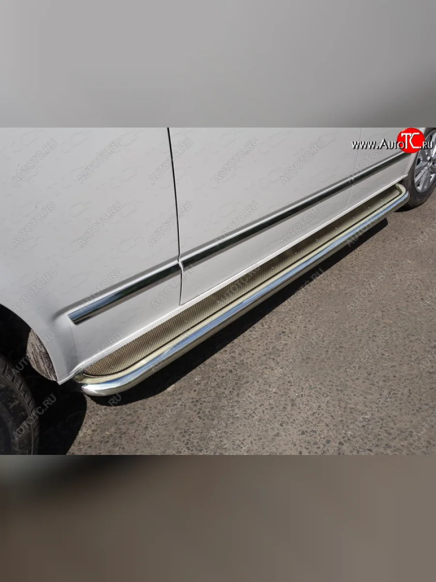 Пороги с площадкой 60,3 мм ТСС Тюнинг Volkswagen Multivan T6 дорестайлинг (2016-2019) (нержавейка)  в Перми Пермском крае