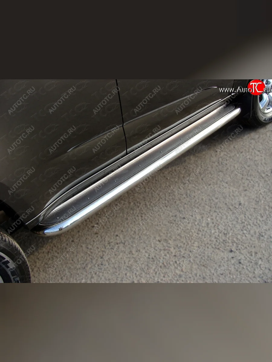 Пороги с площадкой 60,3 мм ТСС Тюнинг Chevrolet Tahoe GMT900 5 дв. (2006-2013) (нержавейка)  в Самаре Самарской области