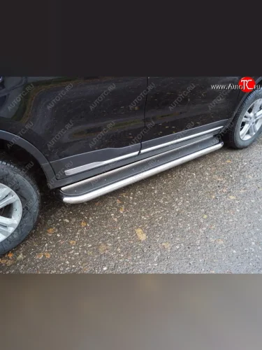 Пороги с площадкой (нержавейка, 60,3 мм) ТСС Тюнинг (лист нержавейка) Geely Atlas NL3 (2016-2022)