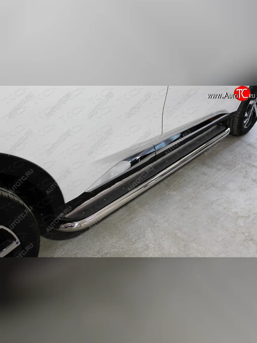 Пороги с площадкой 60,3 мм ТСС Тюнинг Haval F7  дорестайлинг (2018-2022) (нержавейка)  с доставкой в г. Керчь