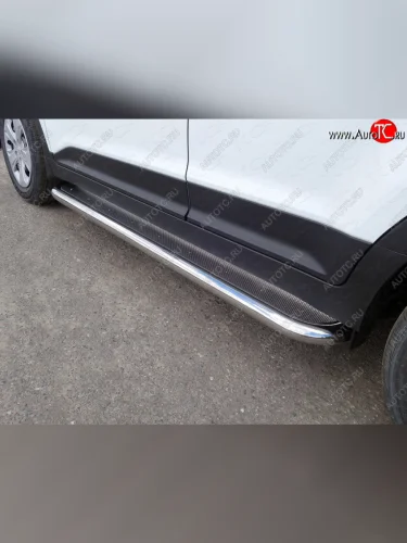 Пороги с площадкой 60,3 мм ТСС Тюнинг Hyundai Creta GS рестайлинг (2019-2021)