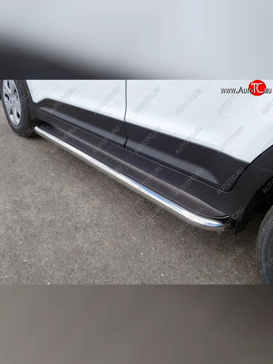 Пороги с площадкой 60,3 мм ТСС Тюнинг Hyundai Creta GS рестайлинг (2019-2021) (нержавейка)  в Самаре Самарской области