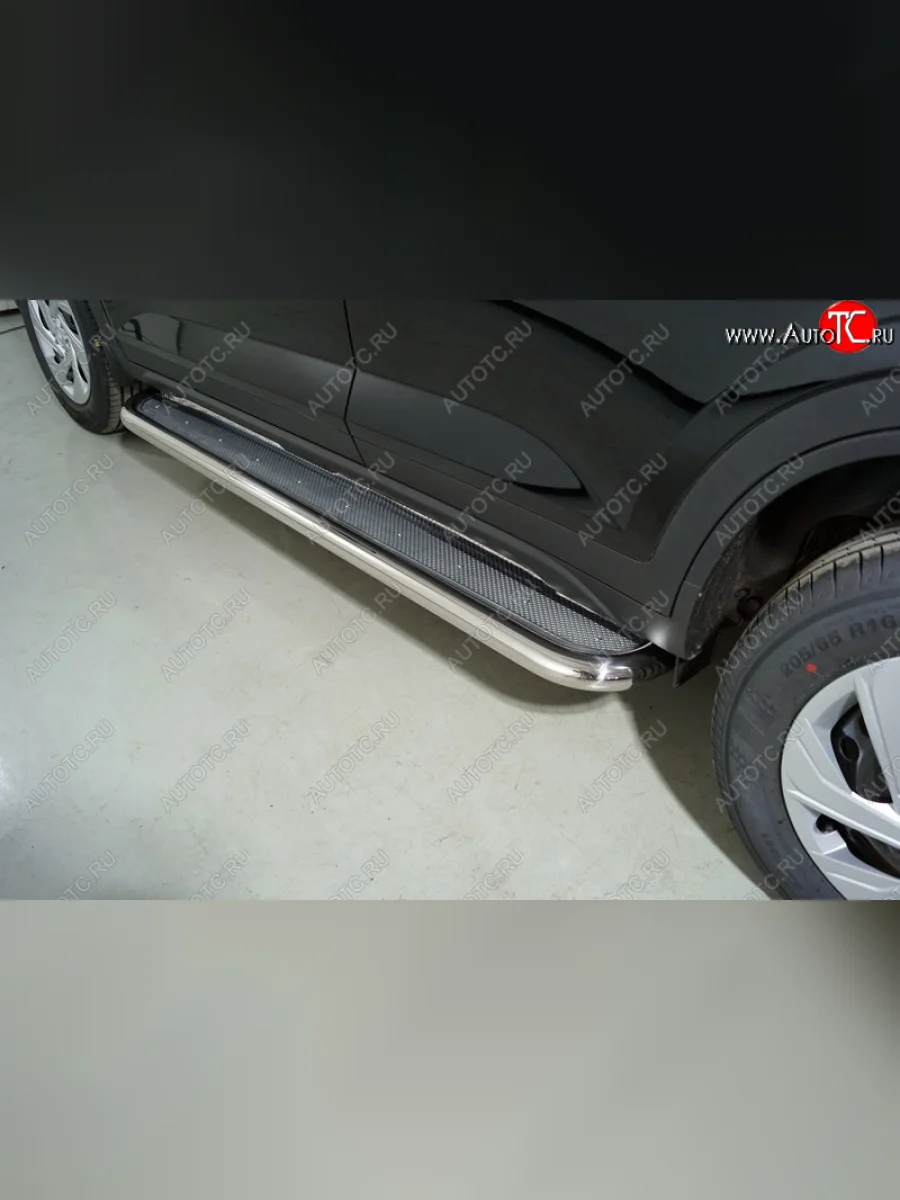 Пороги с площадкой 60,3 мм ТСС Тюнинг Hyundai Creta SU (2020-2022) (нержавейка)  в Самаре Самарской области