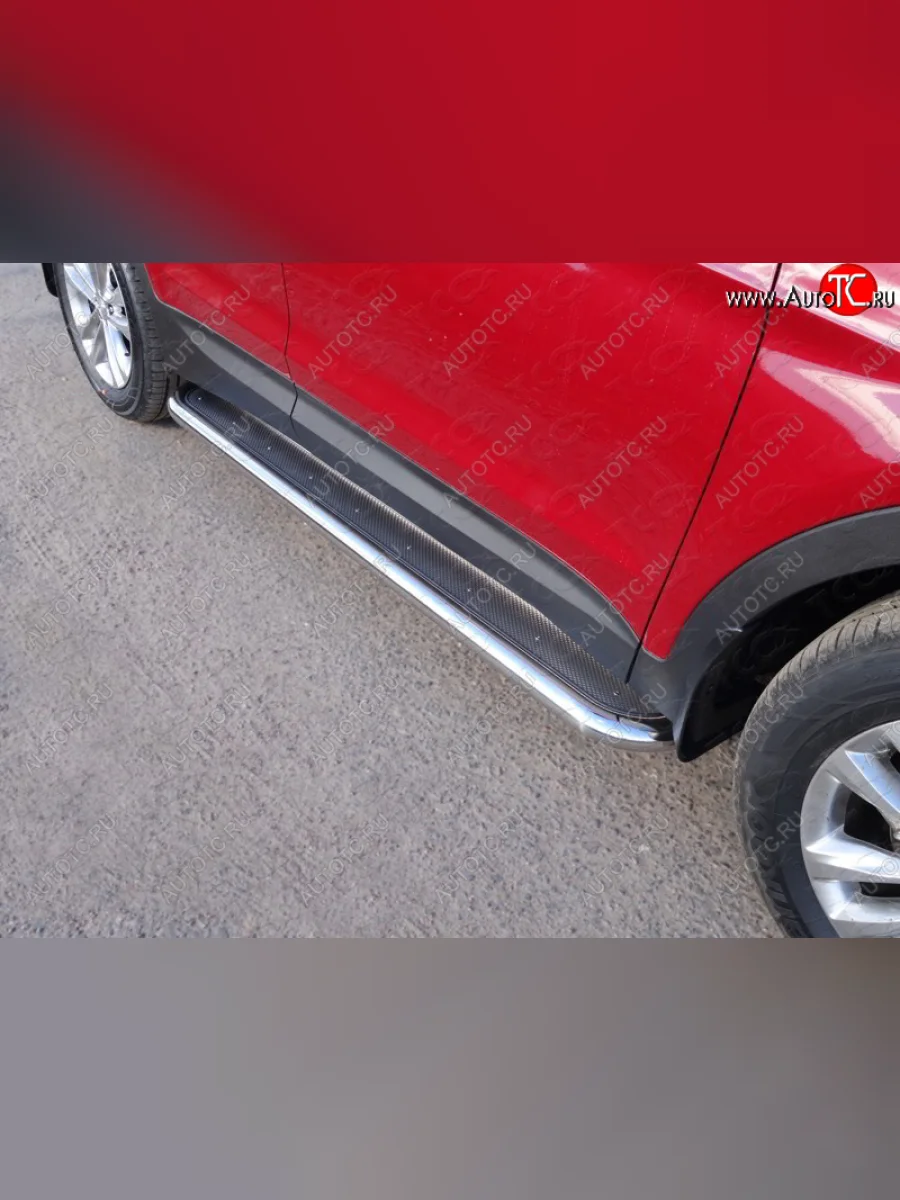 Пороги с площадкой 60,3 мм Premium ТСС Тюнинг Hyundai Santa Fe DM рестайлинг (2015-2019) (нержавейка)  в Керчи Республика Крым