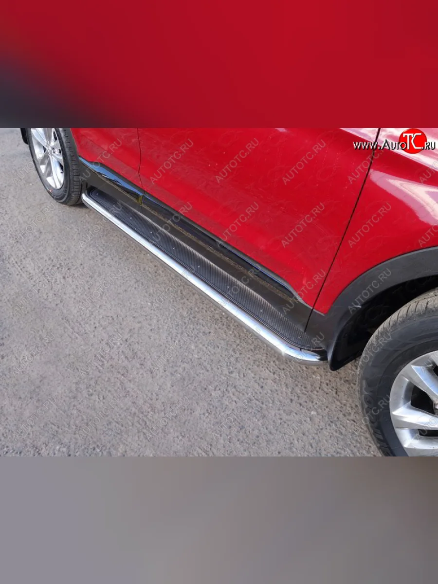 Пороги с площадкой 60,3 мм ТСС Тюнинг Hyundai Santa Fe TM дорестайлинг (2018-2021) (нержавейка)  в Самаре Самарской области