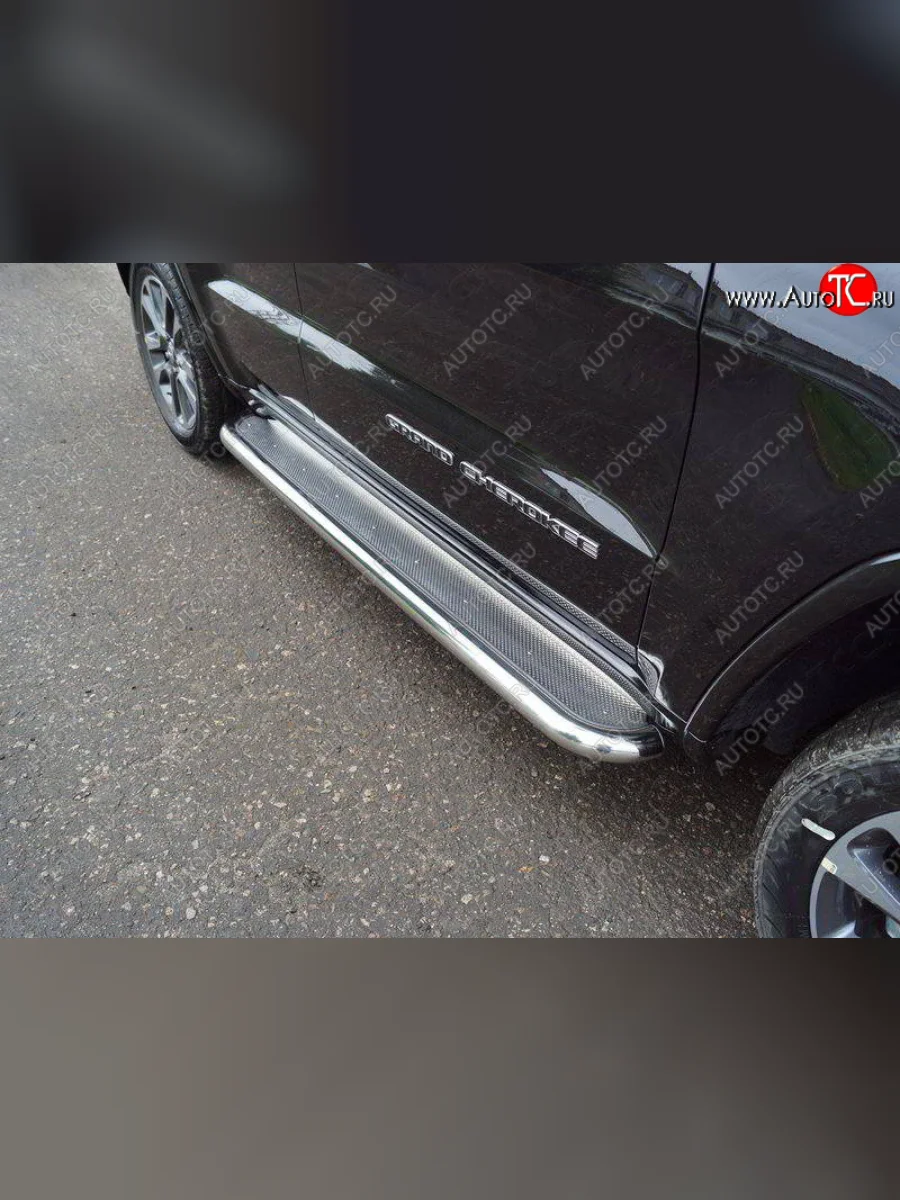Пороги с площадкой 60,3 мм ТСС Тюнинг Jeep Grand Cherokee WK2 2-ой рестайлинг (2017-2022) (нержавейка)  в Керчи Республика Крым