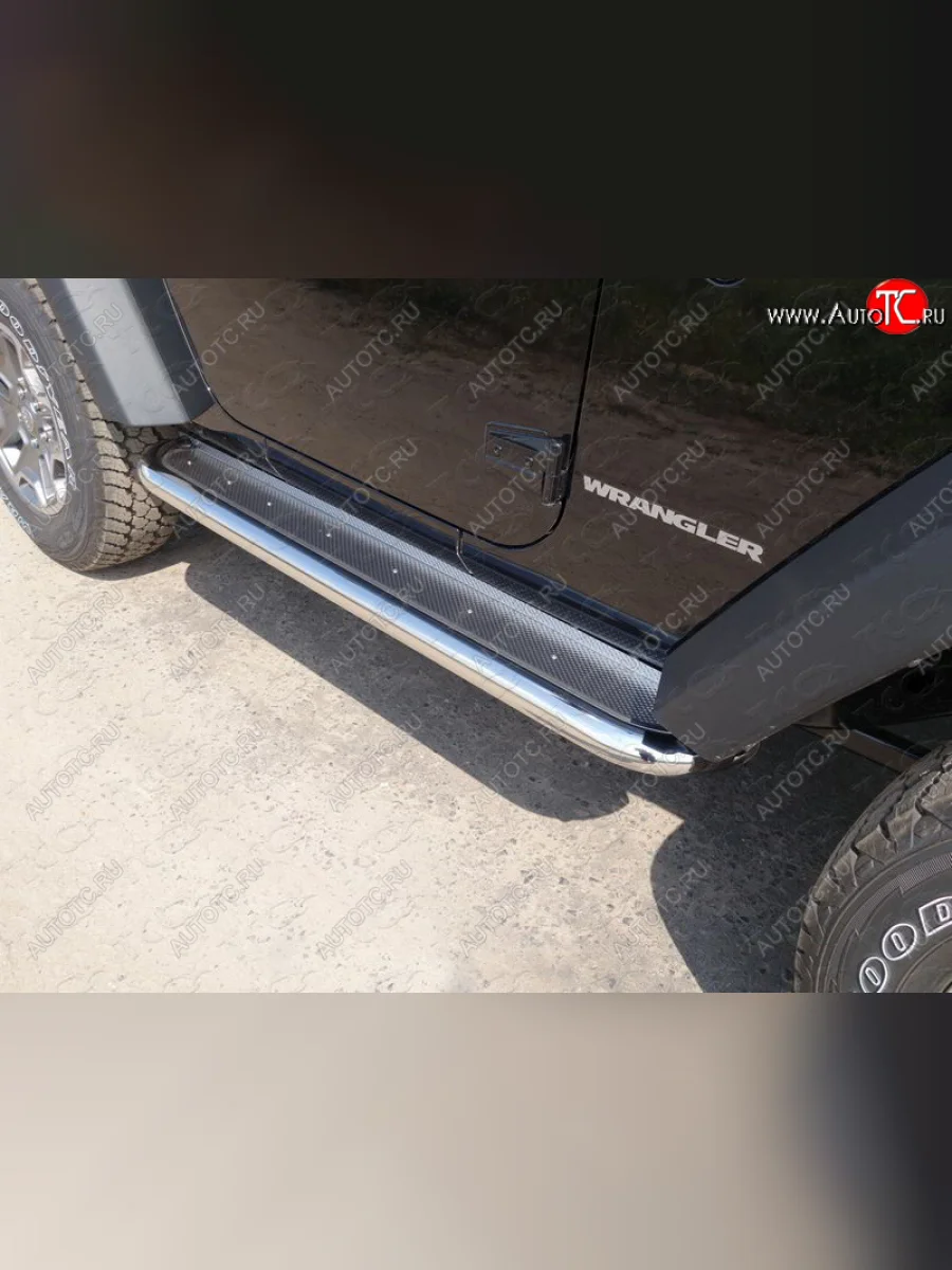 Пороги с площадкой 60,3 мм ТСС Тюнинг Jeep Wrangler JK 3 дв. дорестайлинг (2006-2010) (нержавейка)  в Перми Пермском крае
